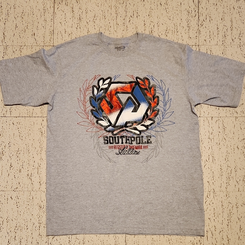 South Pole Gray Spellout Reflective Crest Logo Crewneck T-Shirt